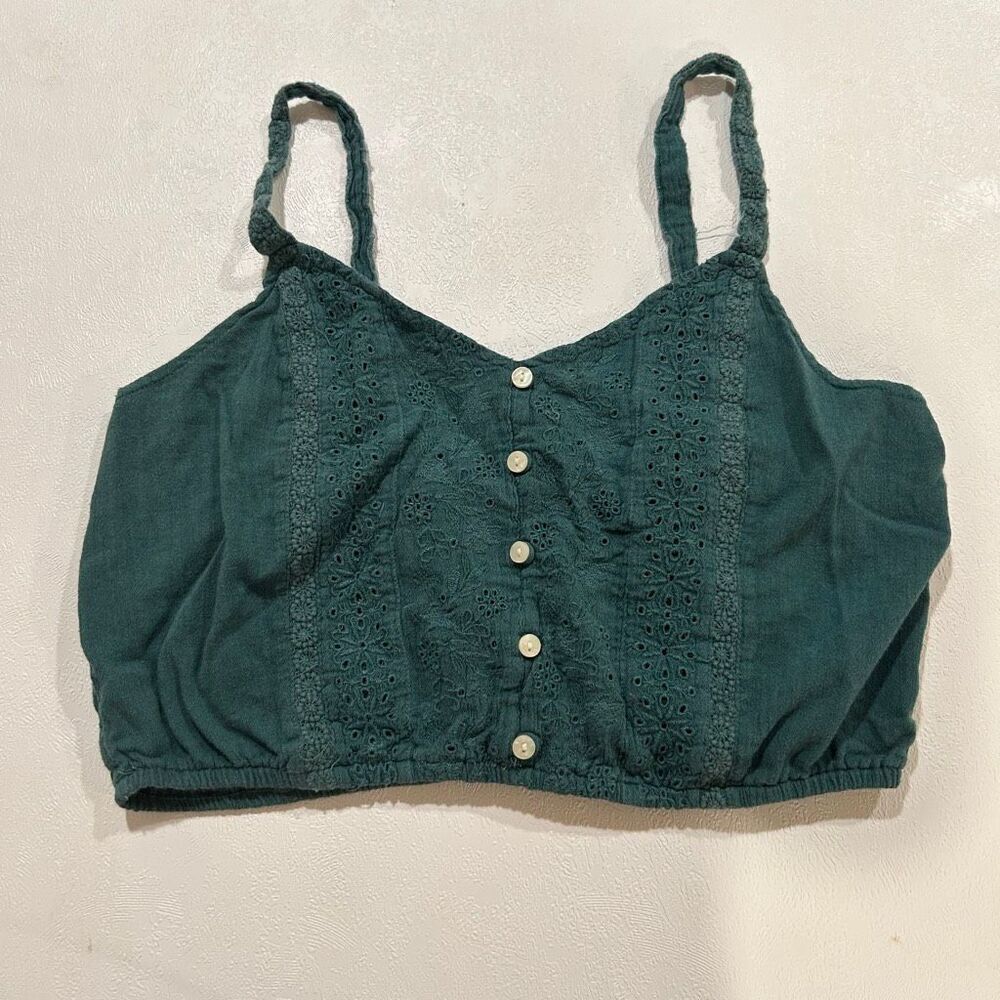 American Eagle Green Eyelet Lace Button Front Crop Top Bralette Small